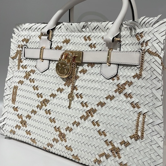 Michael Kors Hamilton white leather woven satchel bag - Picture 3 of 7